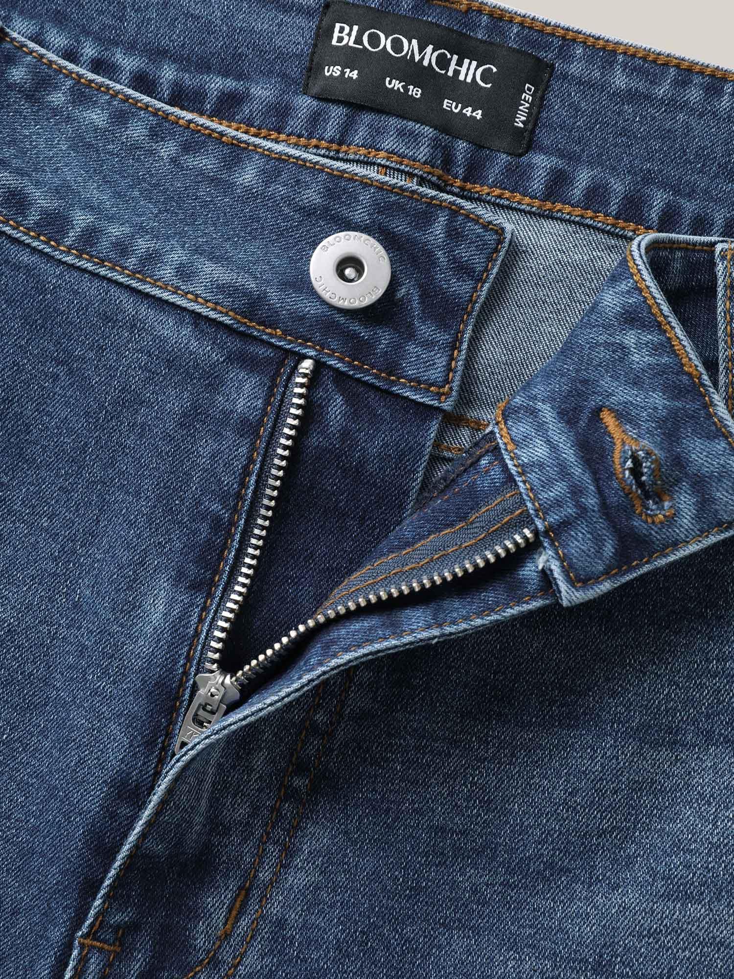 Stretch Straight-Leg Faded Denim Shorts Female Product Image