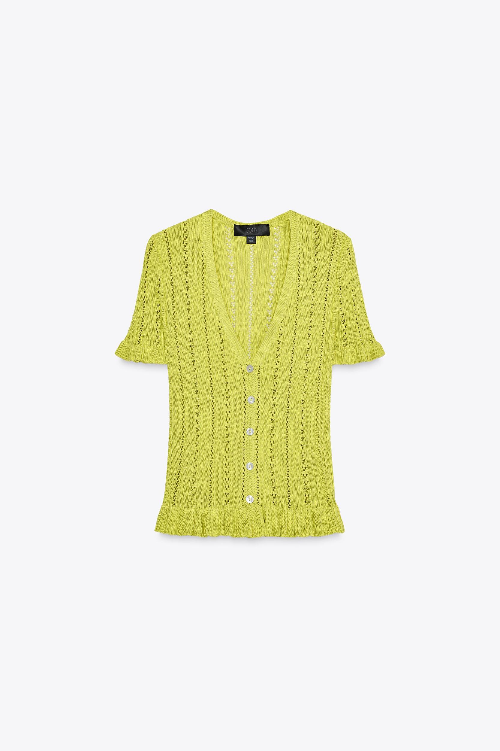 POINTELLE RUFFLED KNIT CARDIGAN Product Image