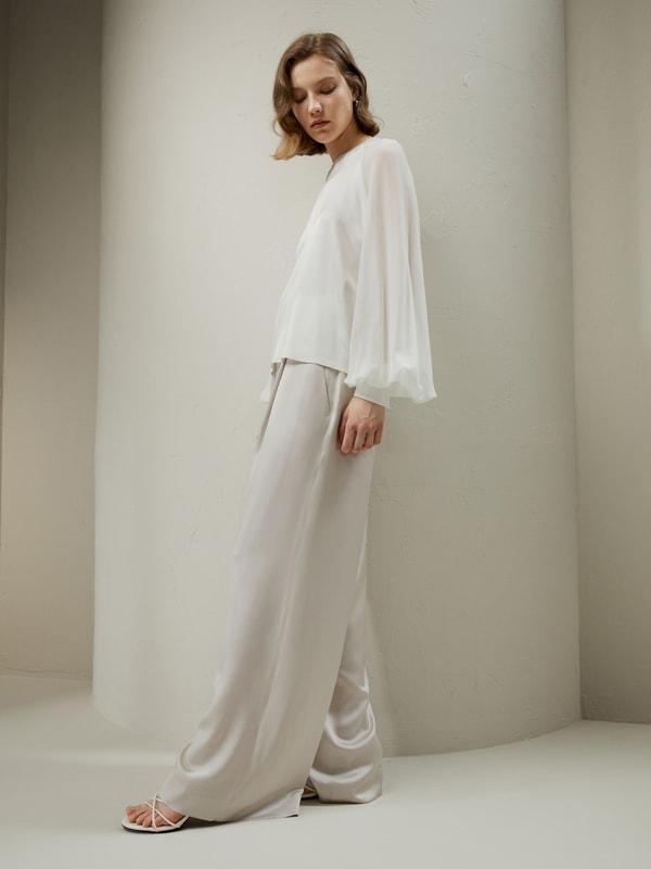 LILYSILK Women Silk Tops White Light and Soft Long Balloon Sleeves 100% Grade 6A Mulberry Silk Light and Soft XL Product Image