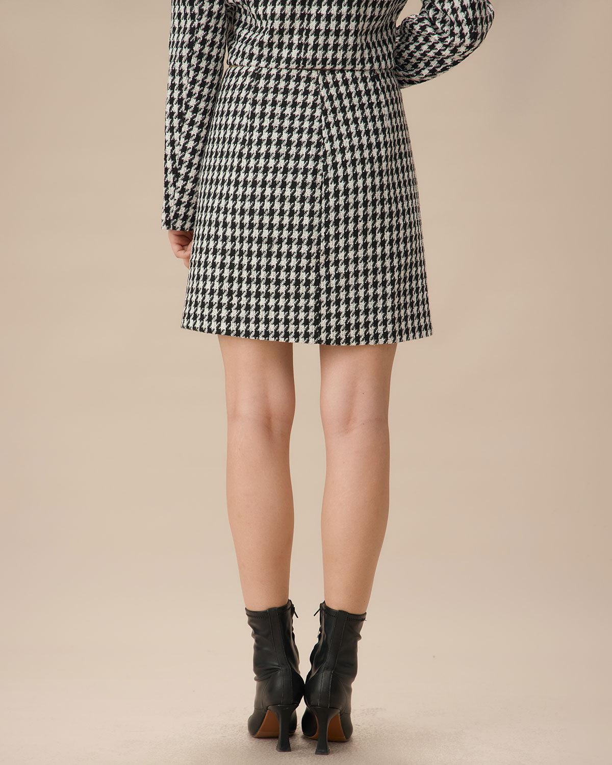 Black High-waisted Straight Tweed Skirt Product Image
