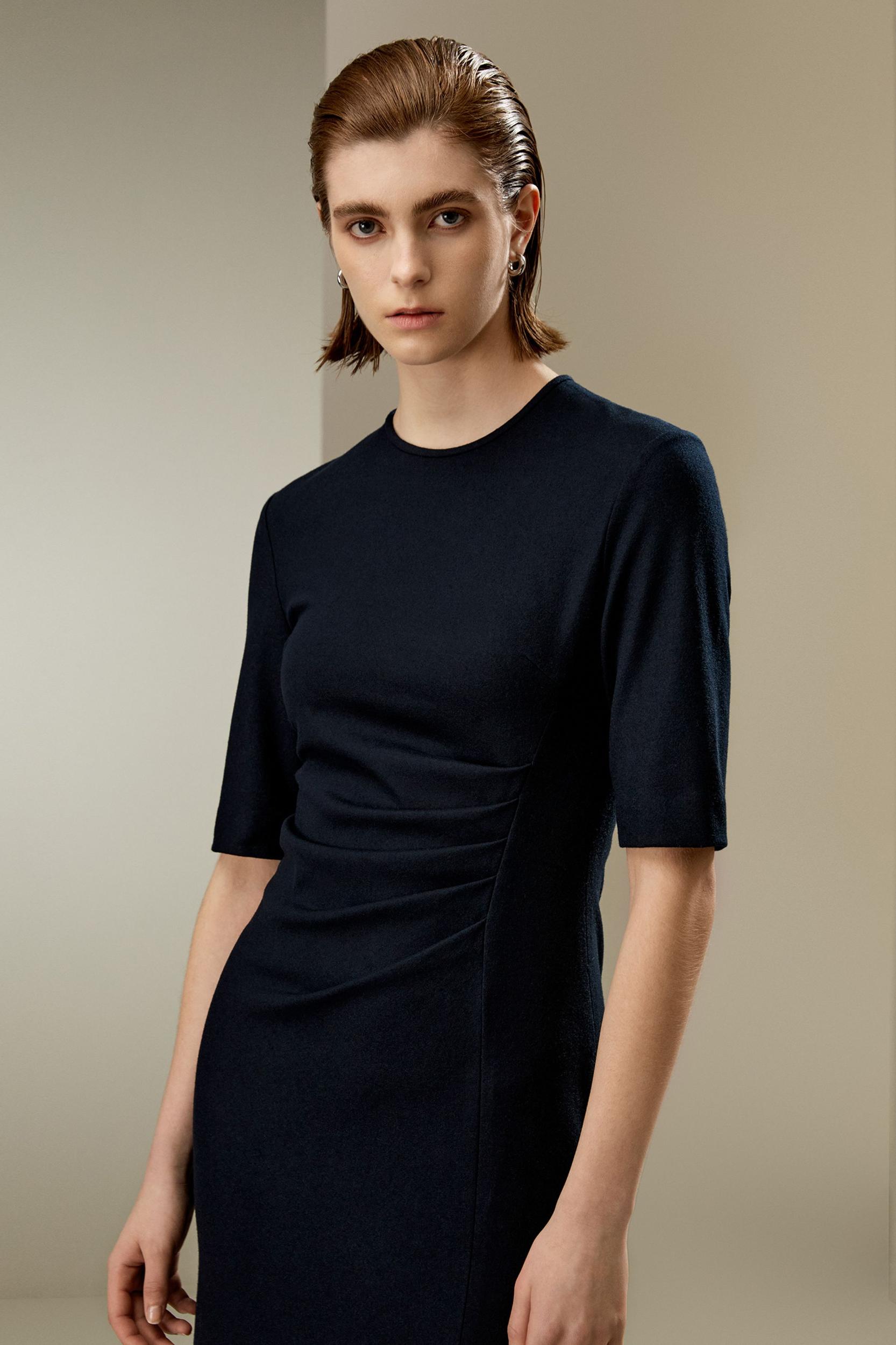 LILYSILK Wool Dress Womens - Navy Blue Merino Wool - Soft Short Sleeve Dress 10 Product Image