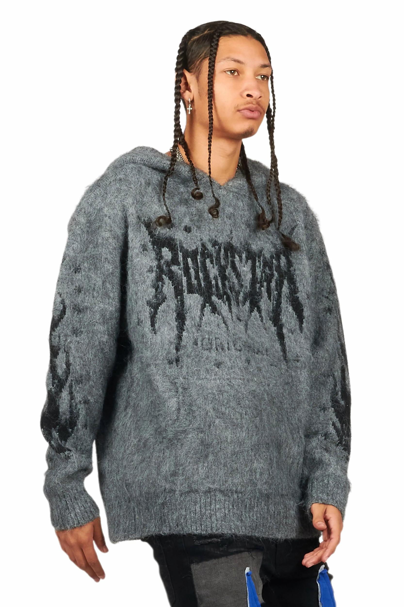 Raymond Grey Graphic Knitted Mohair Hoodie Male Product Image