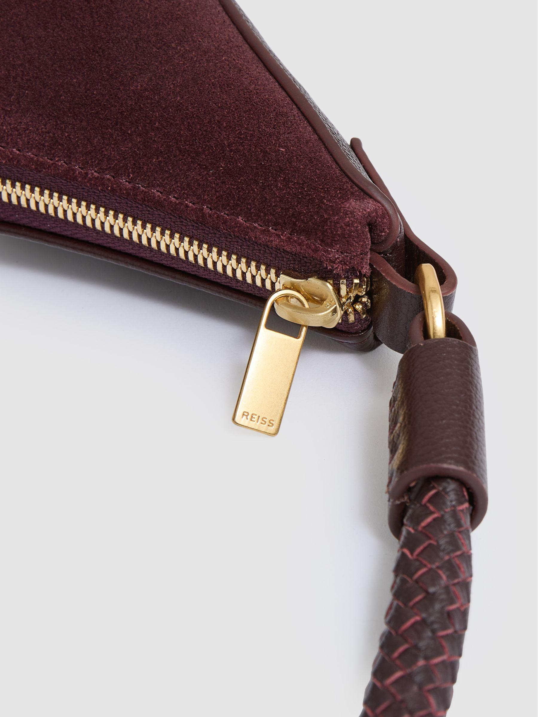 Suede And Leather Half-Moon Shoulder Bag in Oxblood Product Image