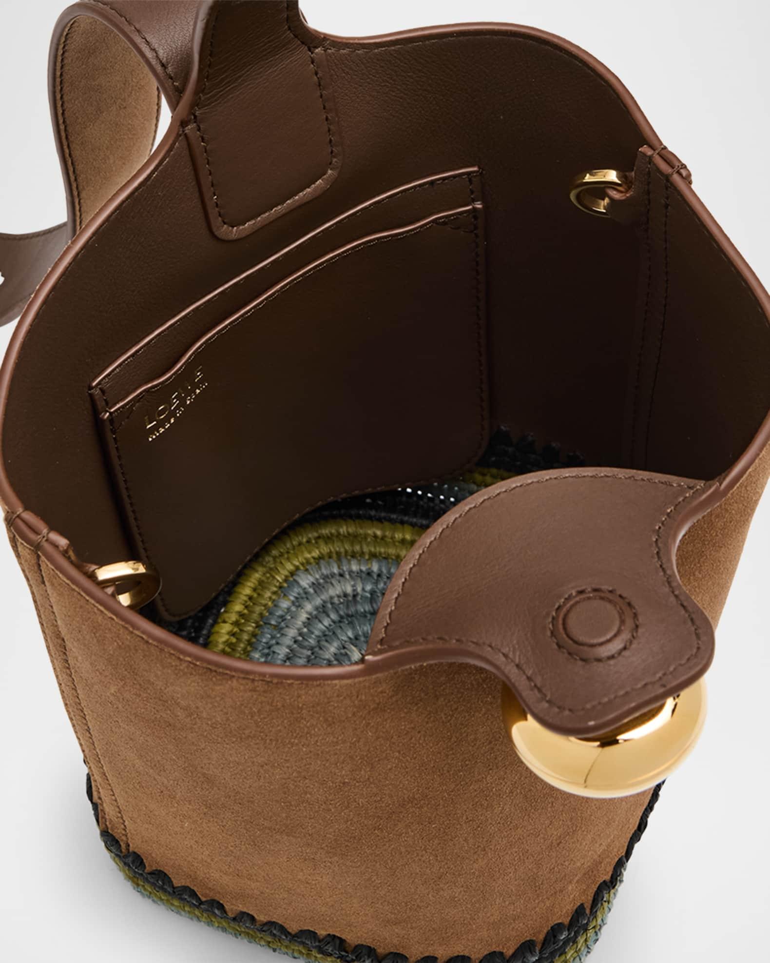 Pebble Raffia-Bottom Mini Bucket Bag in Suede Product Image