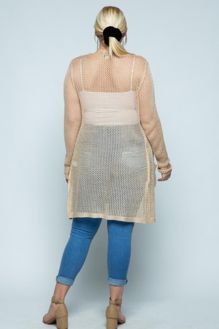 Plus Crochet Knit Long Open Cardigan Product Image