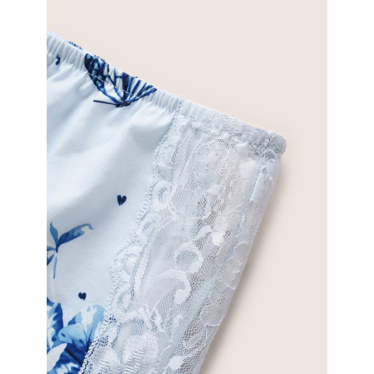 Plus Size Floral Print Lace Patchwork Pajama Sets Women Stone Floral Non Sleeveless Square Neck Lounge Loungewear Sets BloomChic 14-16/1X Product Image