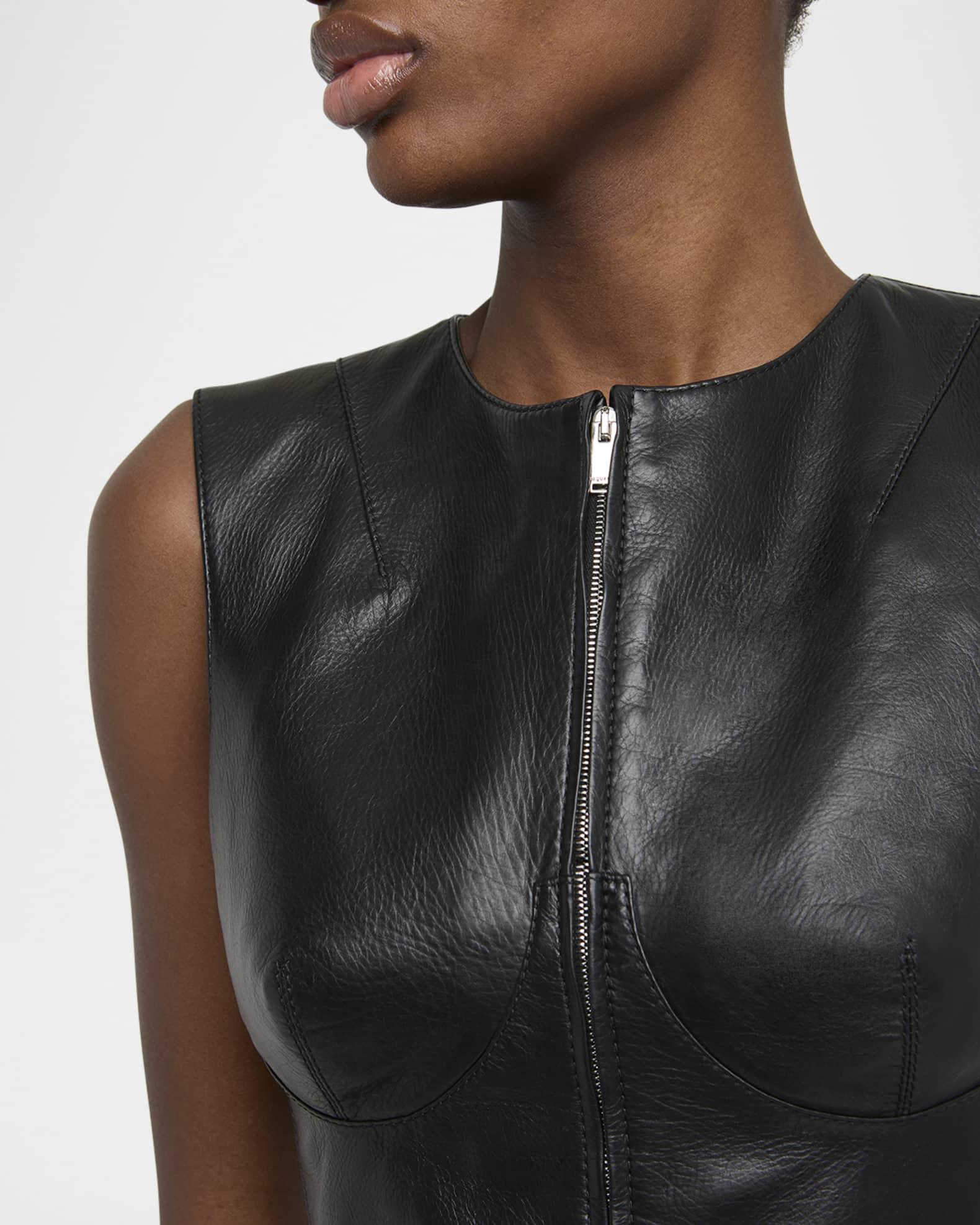 Sleeveless Zip-Up Seamed Leather Top Product Image
