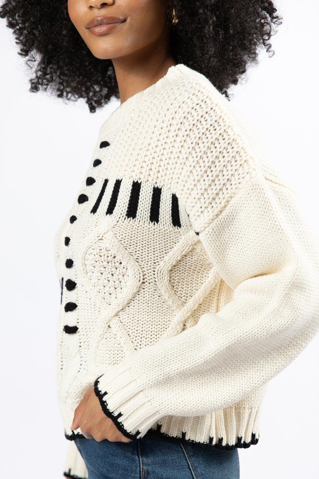 Hand In My Hand Ivory and Black Contrast Stitch Detail Sweater FINAL SALE Product Image