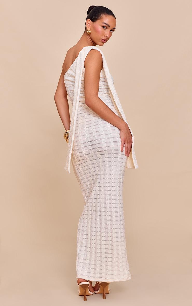 Cream Textured One Shoulder Drape Detail Maxi Dress Product Image