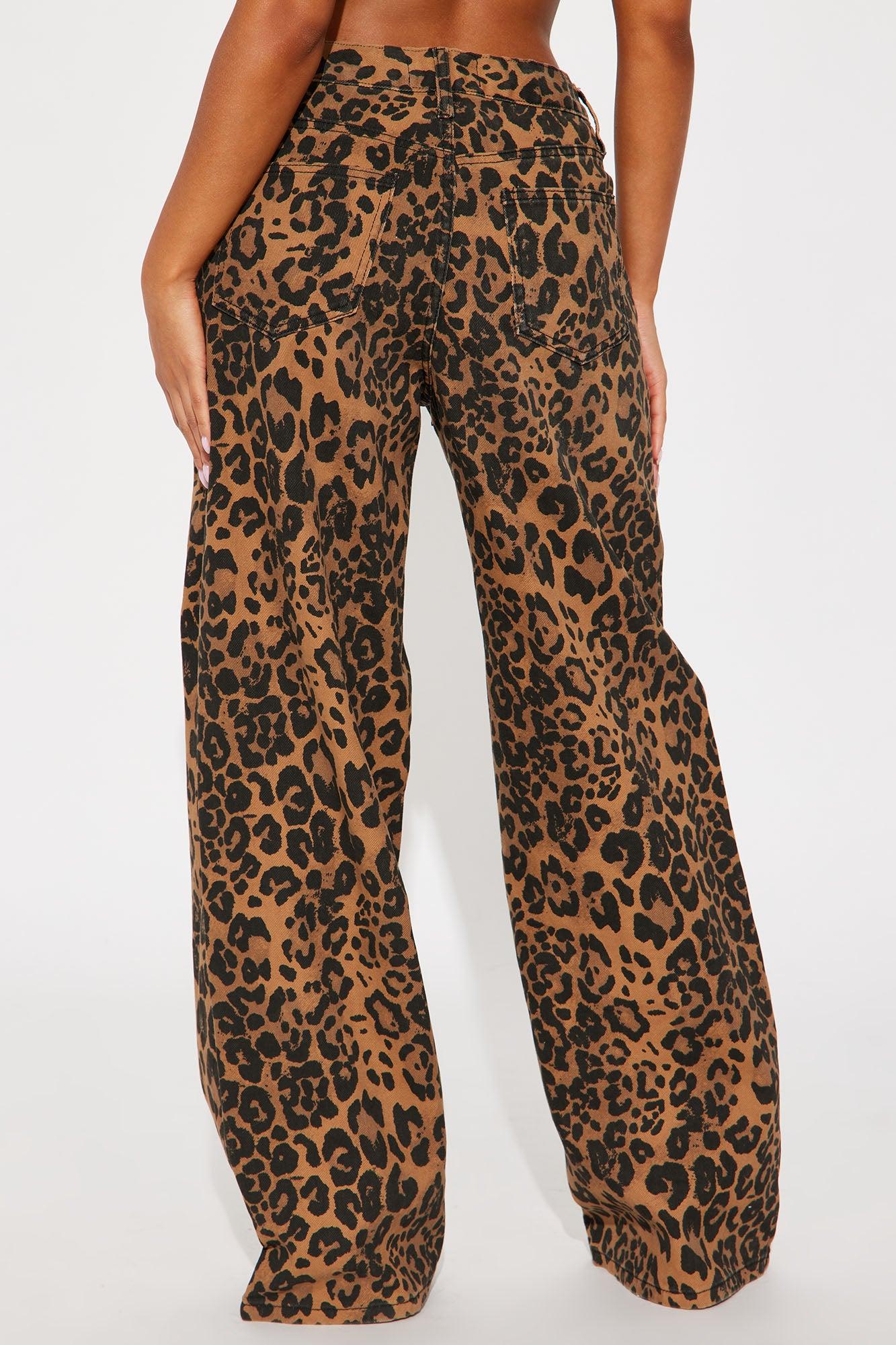 She's A Wild One Leopard Print Wide Leg Jeans - Brown Combo Product Image