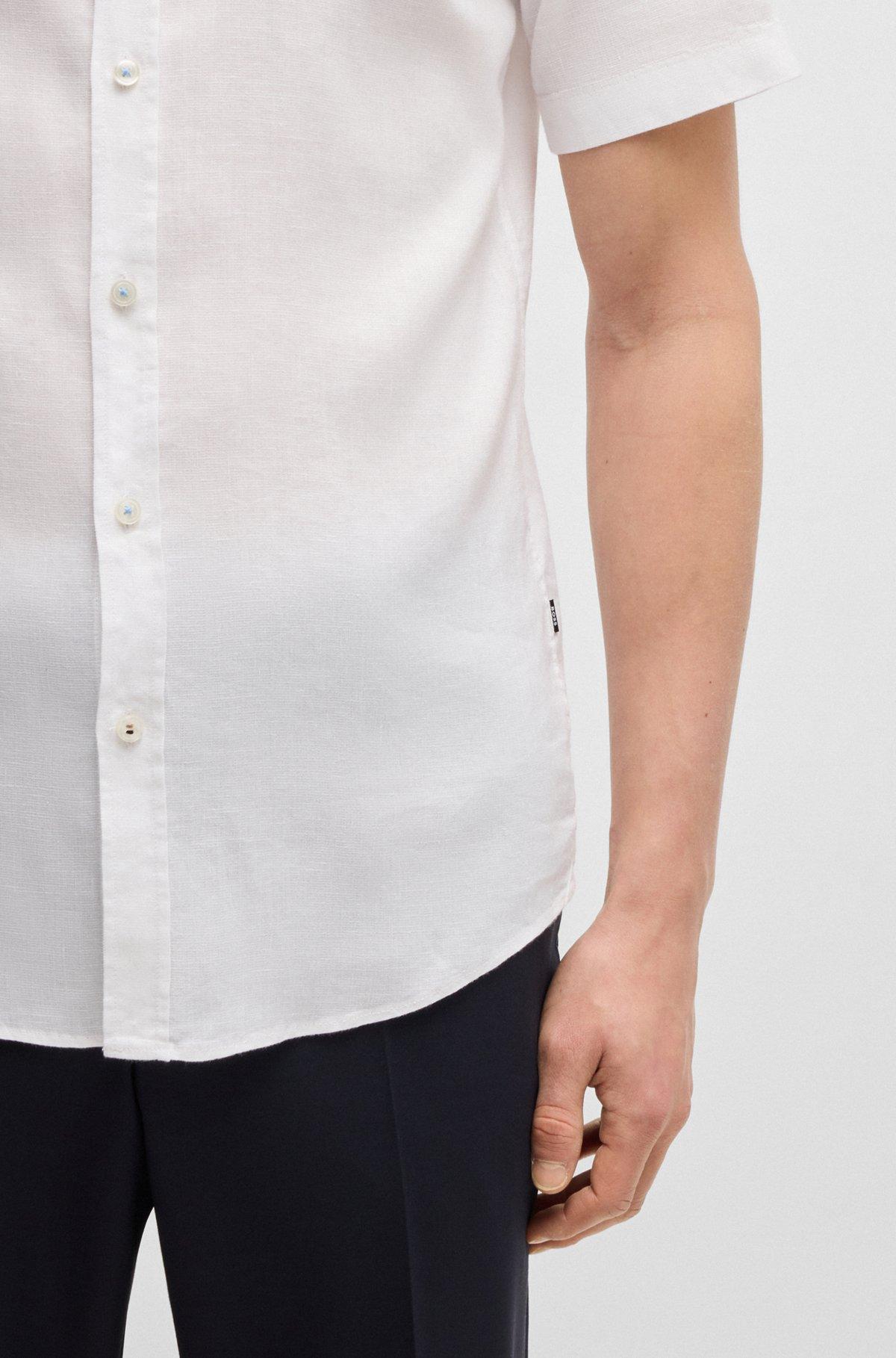 BOSS - Slim-fit shirt in stretch linen - White Product Image