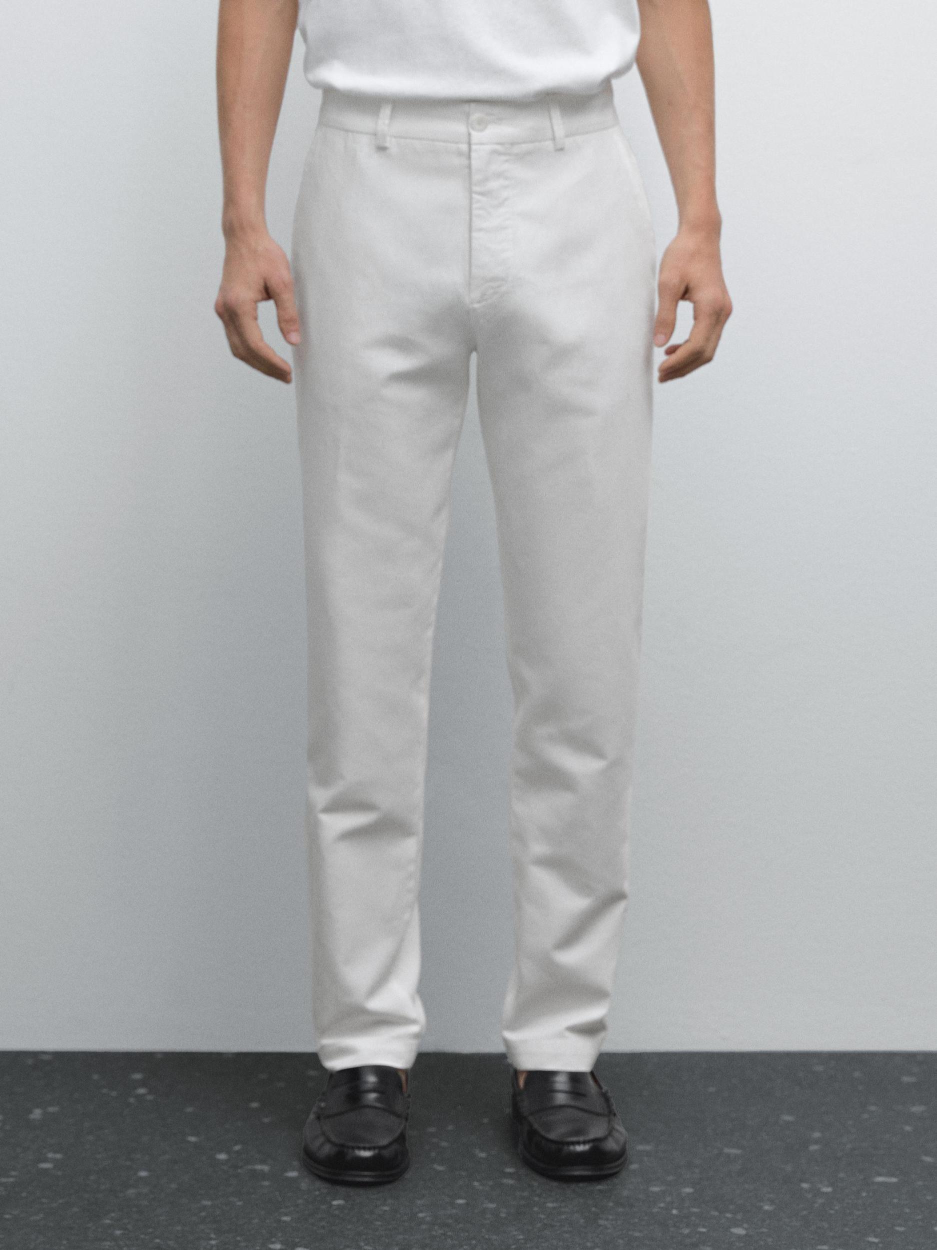 Cotton and linen blend tapered fit trousers Product Image