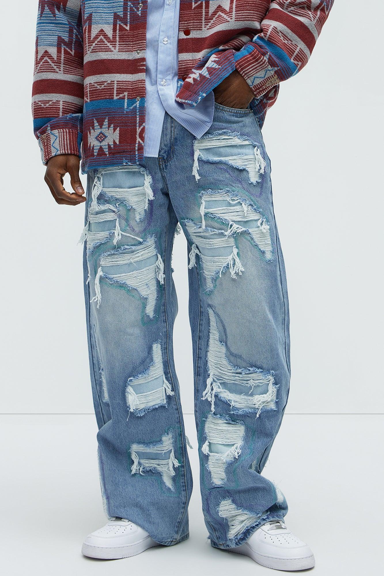 Worn All Over Distressed Baggy Jeans - Light Wash Product Image