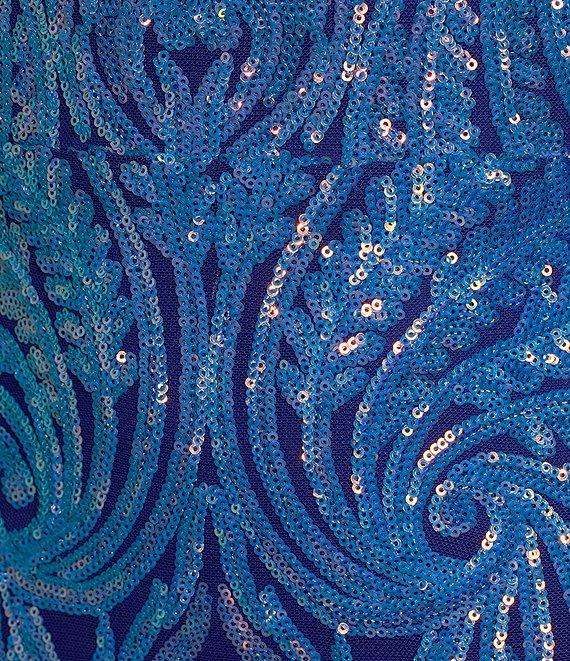 Midnight Doll Sequin Pattern Scoop Neck Spaghetti Strap Side Slit Gown Product Image