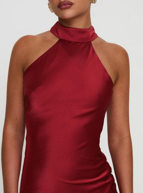 Mordecai Halter Maxi Dress Burgundy Product Image