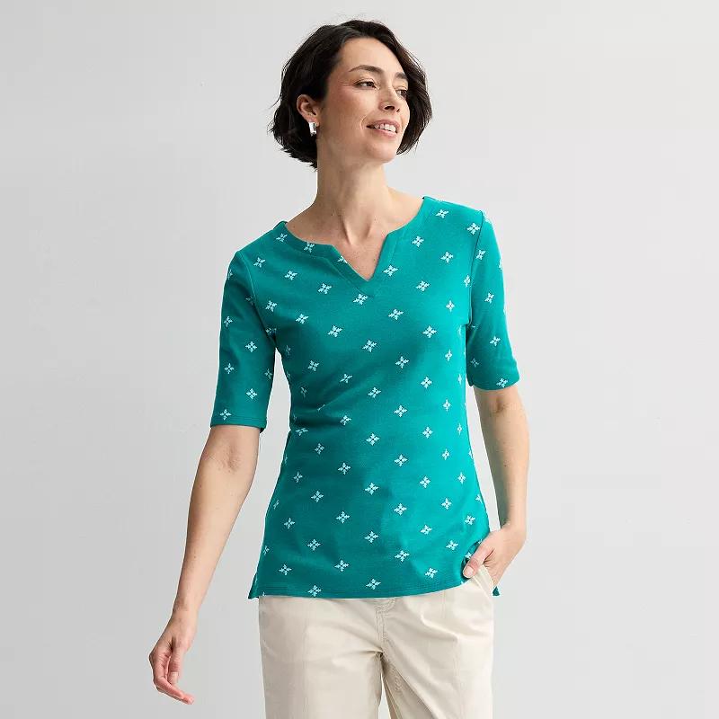 Petite Croft & Barrow® Elbow Sleeve Splitneck Top, Women's,  Product Image