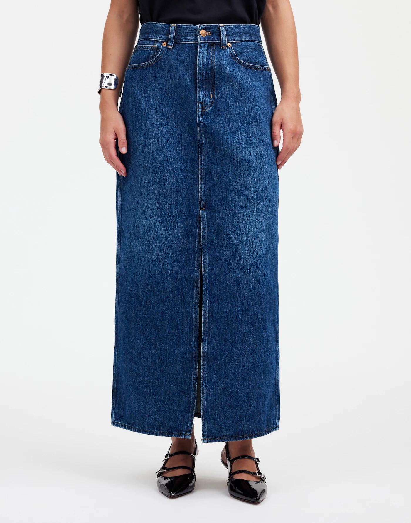 Denim Front-Slit Midi Skirt in Kincord Wash Product Image