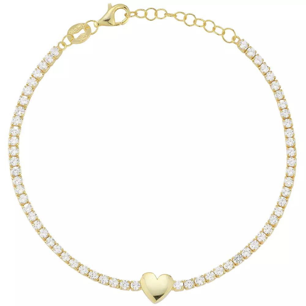 Sunkissed Sterling Cubic Zirconia Heart Tennis Bracelet, Women's, Size: 7", Gold Tone Product Image