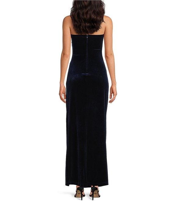 Pear Culture Strapless Ruched Velvet Long Dress Product Image