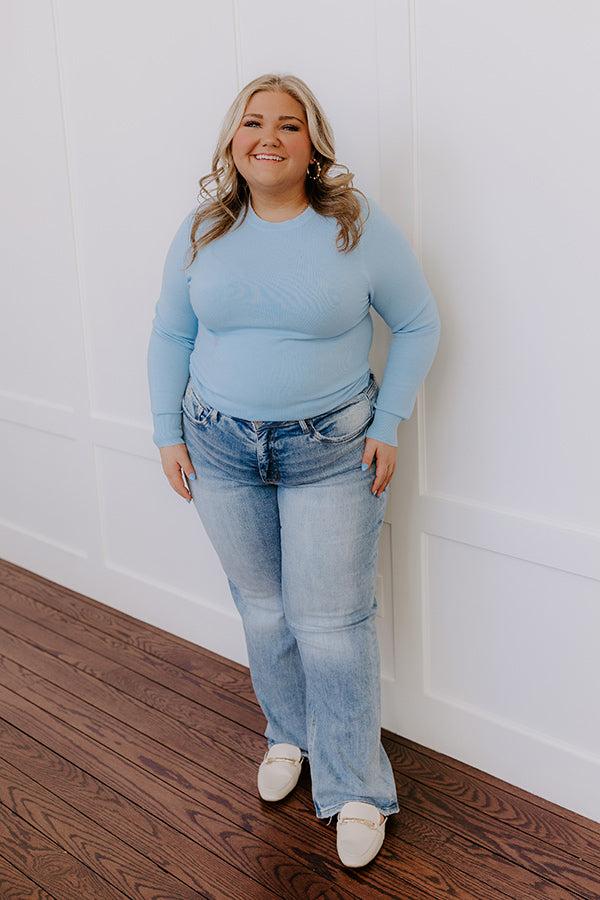 Breezy Chic Knit Sweater Top in Sky Blue Curves Product Image