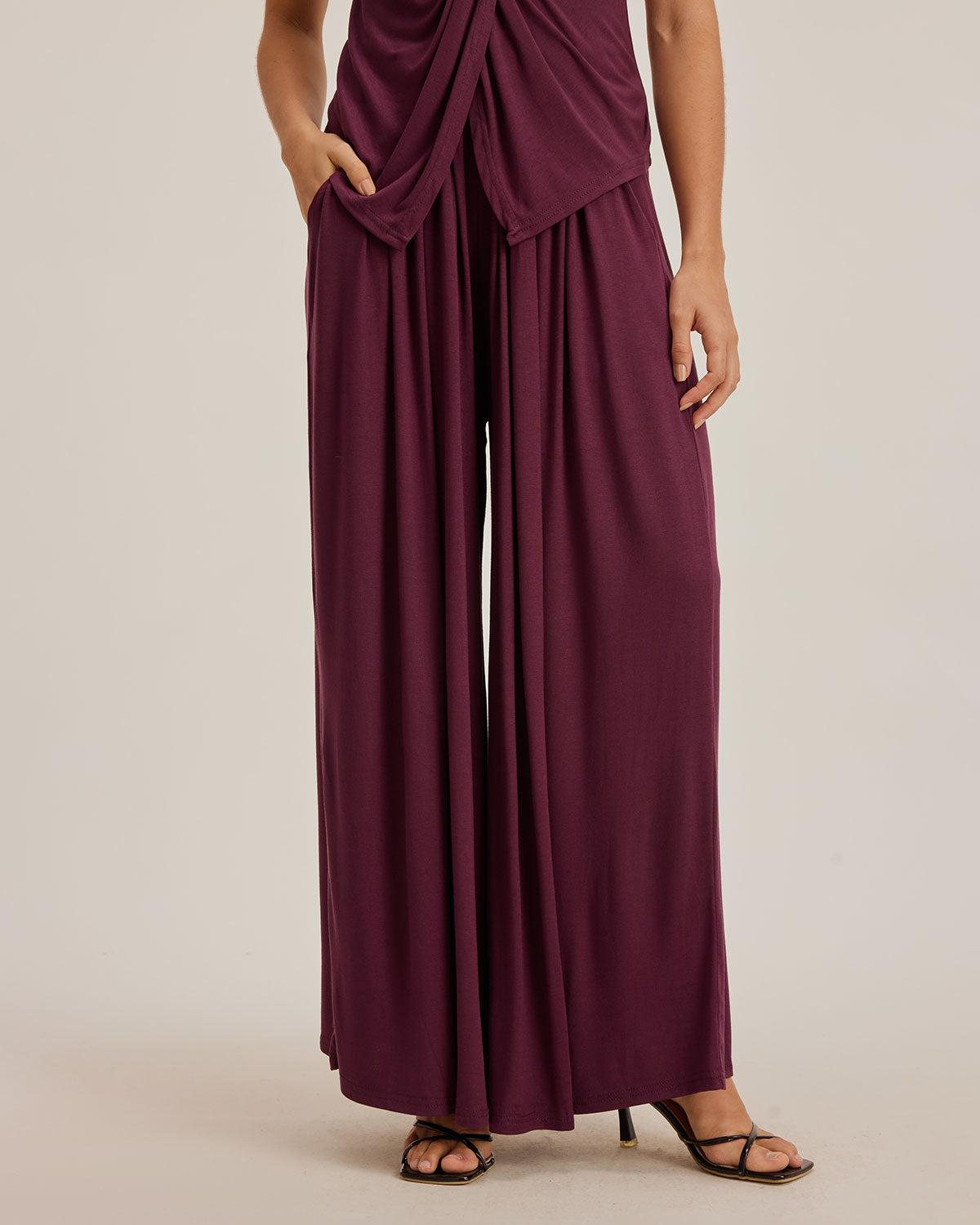 Purple Wide Leg Pants Sets Product Image