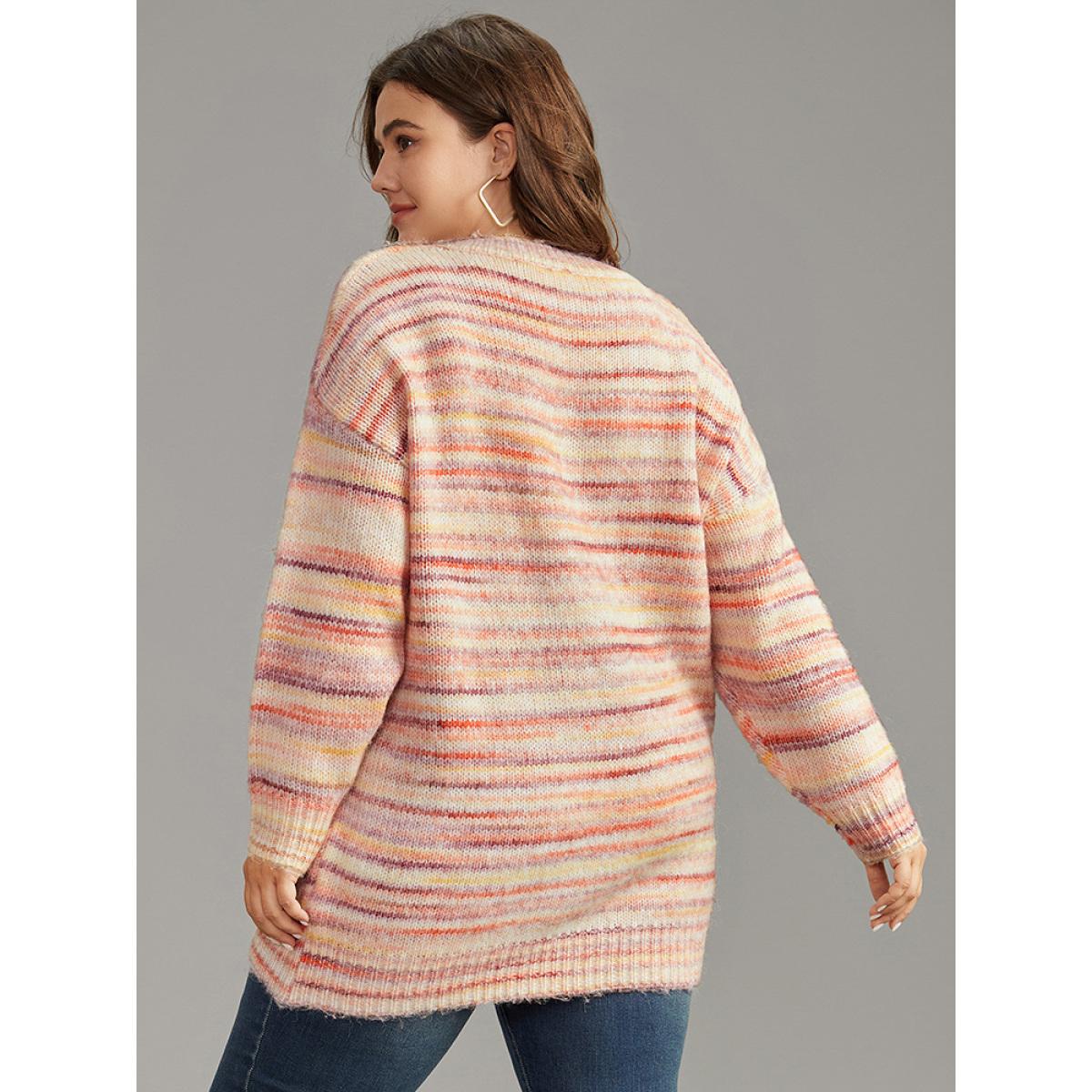 Plus Size Ombre Heather Drop Shoulder Pullover Multicolor Women Casual Loose Long Sleeve V-neck Everyday Pullovers BloomChic 14-16/1X Product Image