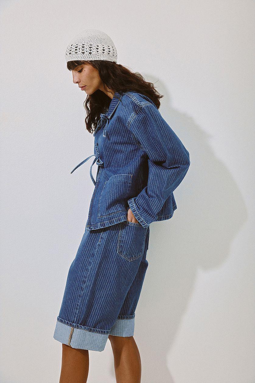 Pinstriped Denim Shorts Product Image