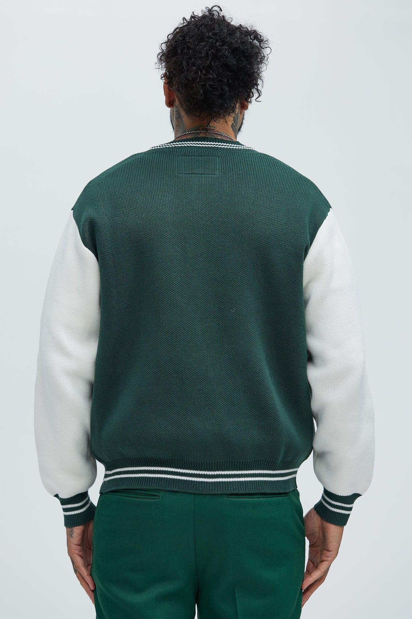 Caspian Knitted Varsity Jacket - Green/combo Product Image