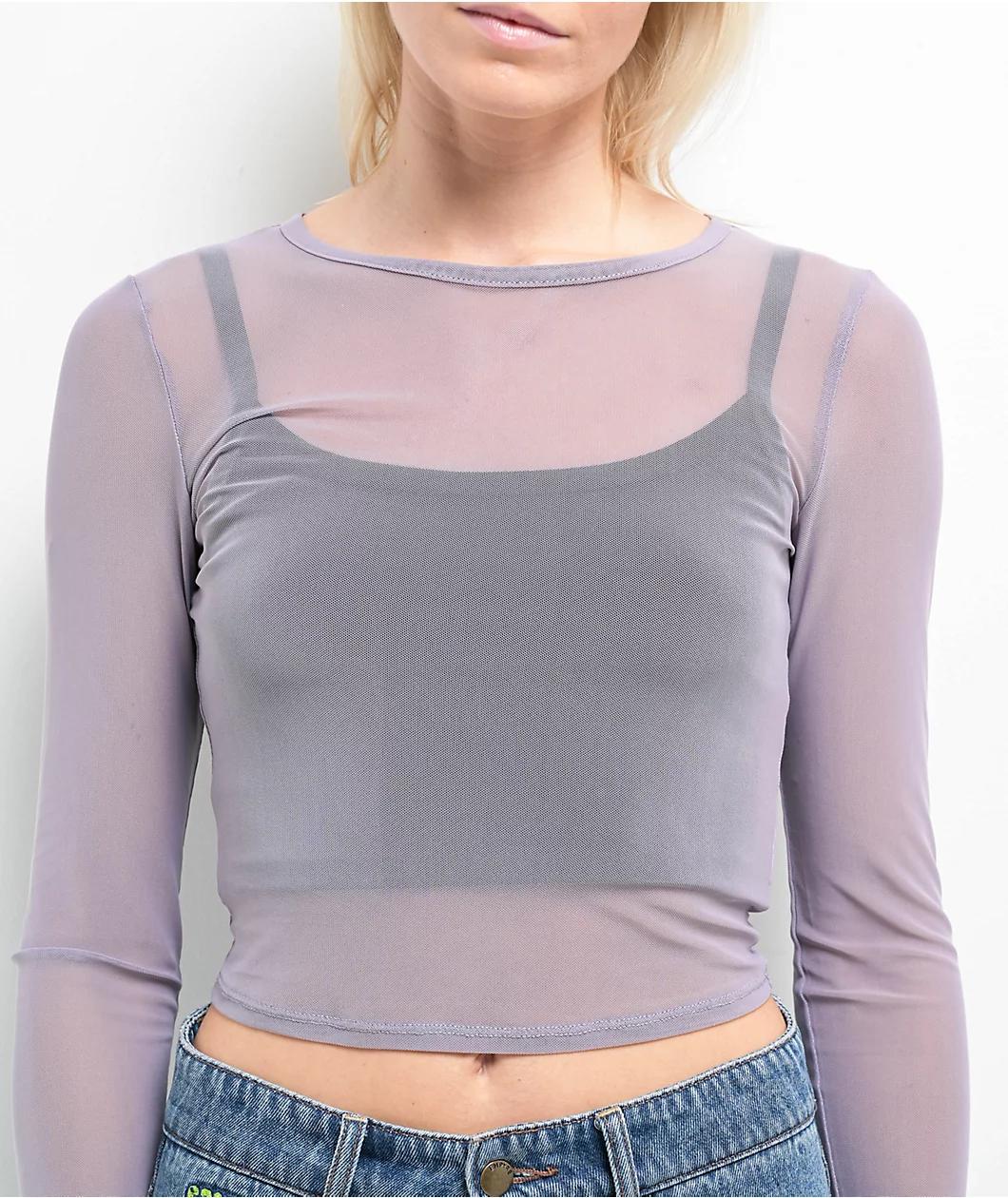 Zine Tashti Grey Long Sleeve Mesh Top Product Image