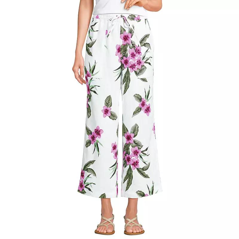 Women's Lands End High-Rise Pull-On Drawstring Linen Wide-Leg Cropped Pants,  Product Image
