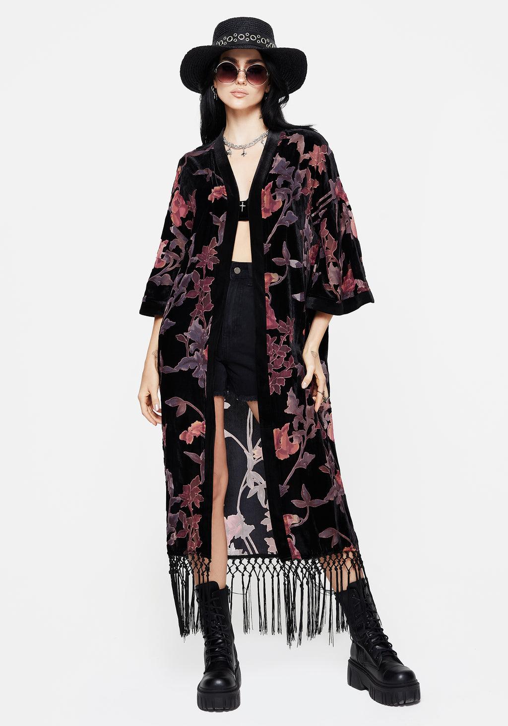 Waterlily Burnout Fringe Trim Longline Kimono Product Image