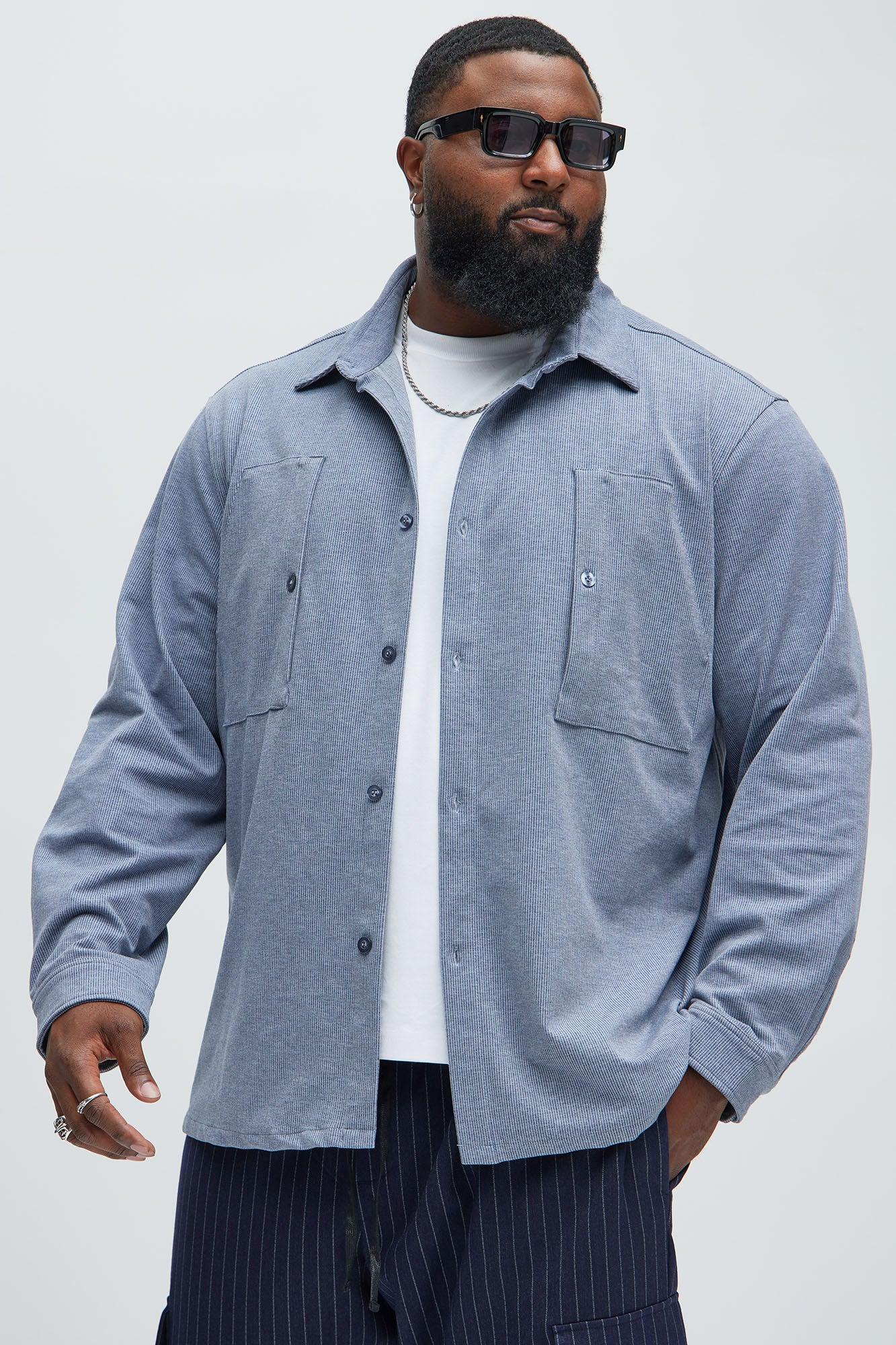 What U Need Stripe Button Up Shirt - Navy/combo Product Image