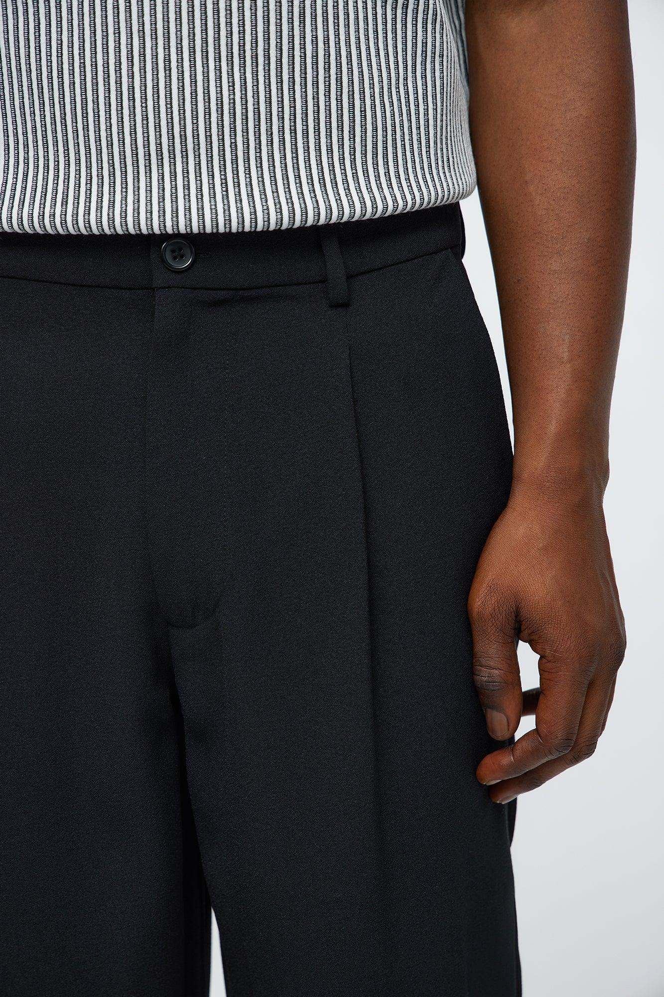 Golden Hour Slim Pleated Trouser - Black Male Product Image