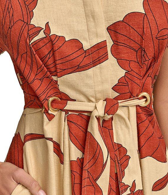 Donna Karan Short Sleeve Floral Print Shirt Dress Product Image