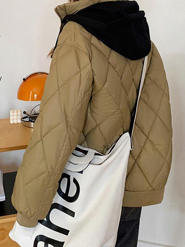Solid Argyle Quilted Hooded Jacket Product Image