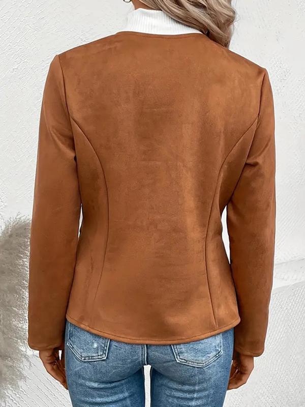 Long Sleeves Loose Pockets Solid Color Split-Joint Zipper Round-Neck Jackets Outerwear Product Image