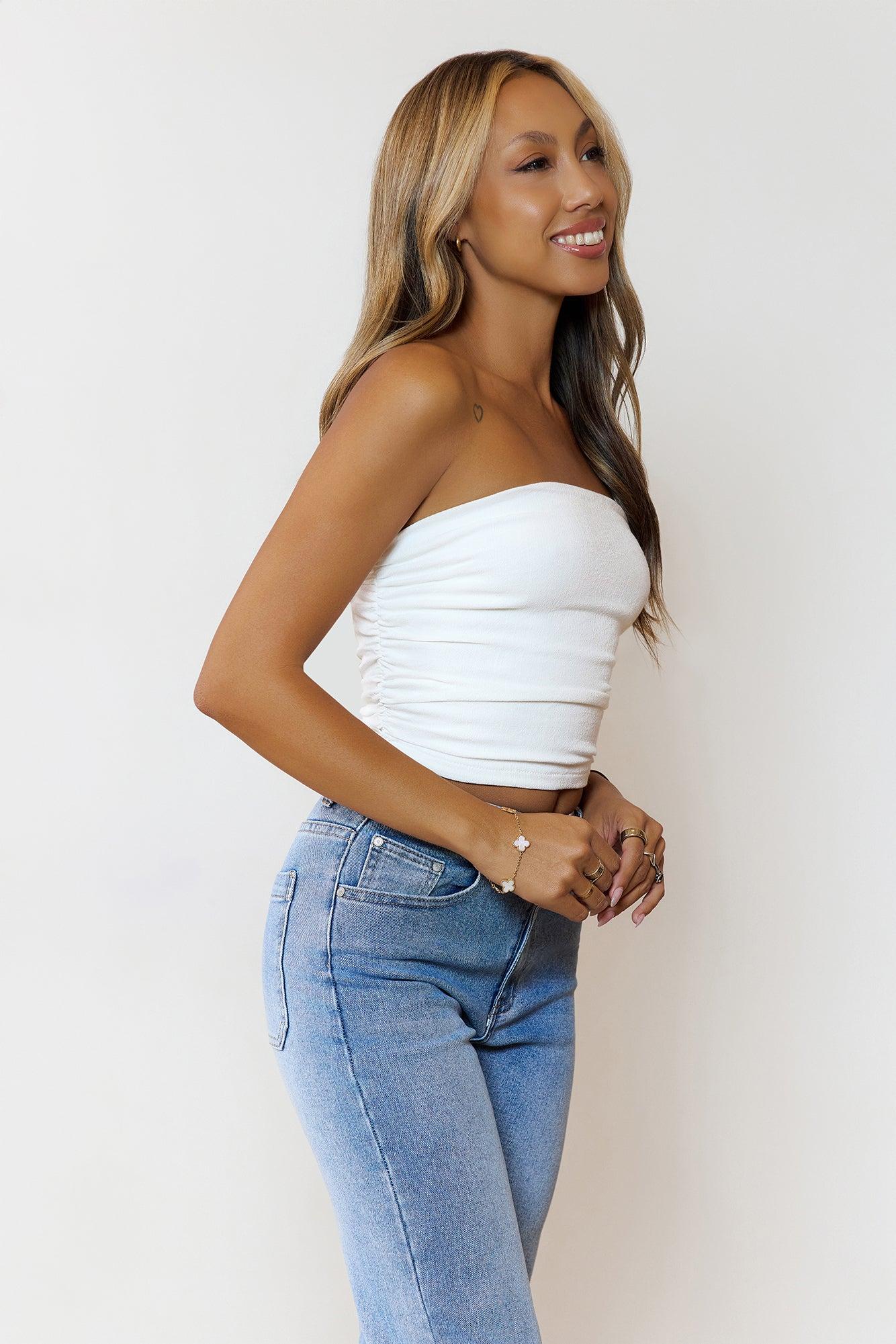 Time After Time Strapless Crop Top White Product Image