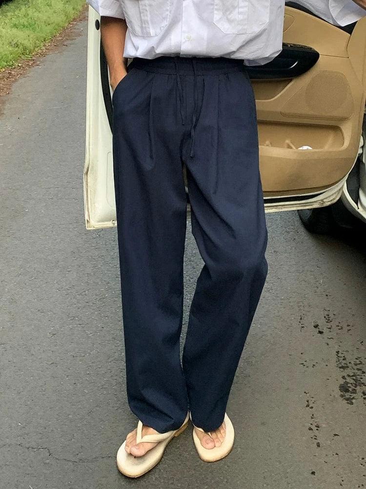 RT No. 11508 BLUE LINEN CASUAL PANTS Product Image
