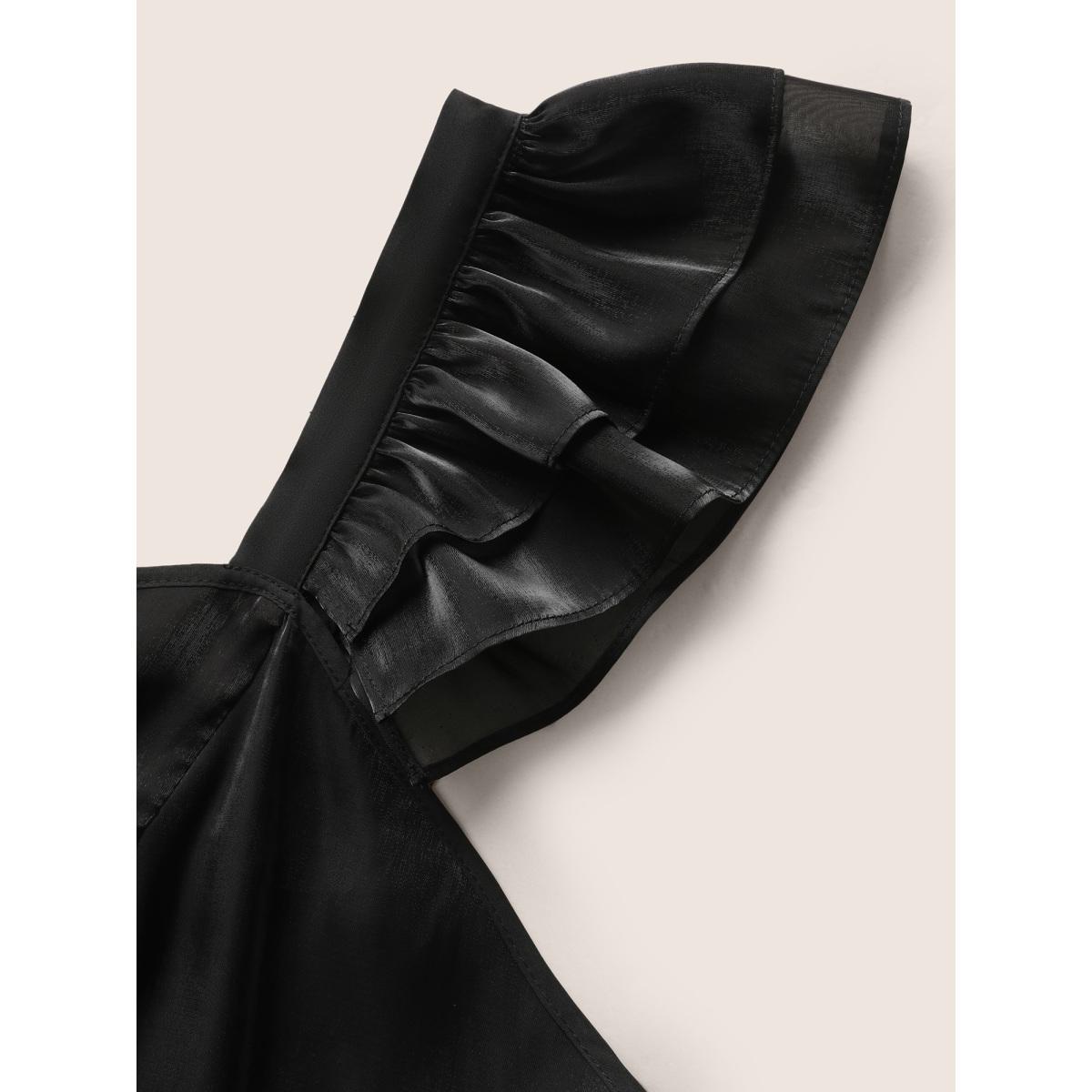 Plus Size Organza Heart Neckline Ruffle Trim Maxi Dress Black Women Formal See through Non Cap Sleeve Curvy BloomChic 22-24/3X Product Image