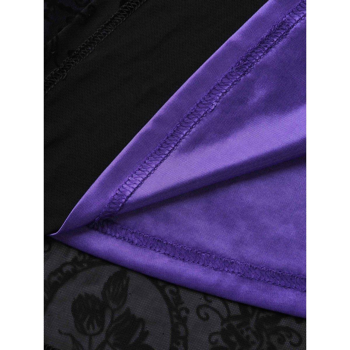 Plus Size Elastic Flocked Mesh Contrast Lined Midi Dress Deeppurple Women Timeless Tie knot Round Neck Sleeveless Curvy BloomChic 18-20/2X Product Image