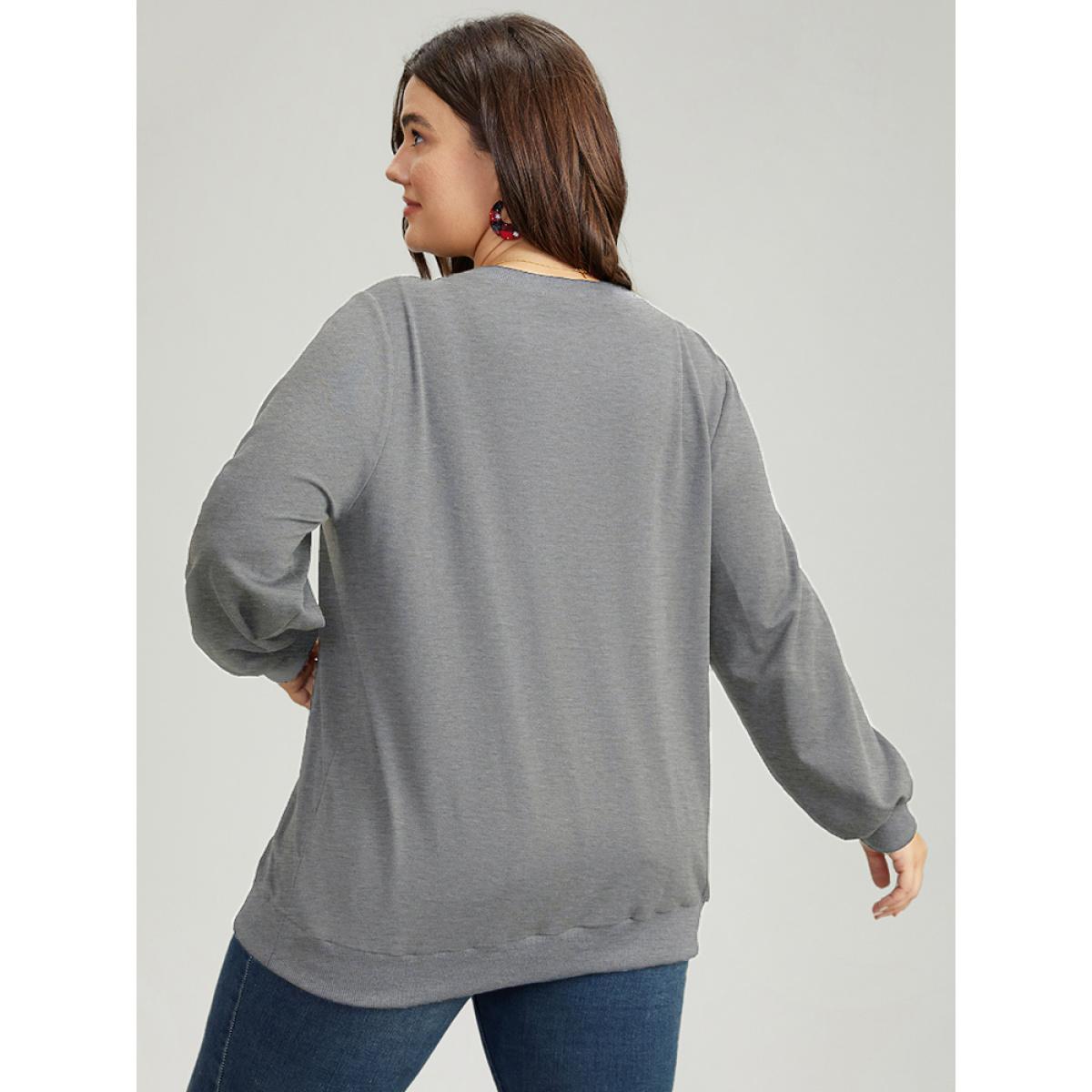 Plus Size Christmas Elk Round Neck Sweatshirt Women Gray Casual Printed Festival-Christmas Sweatshirts BloomChic 18-20/2X Product Image