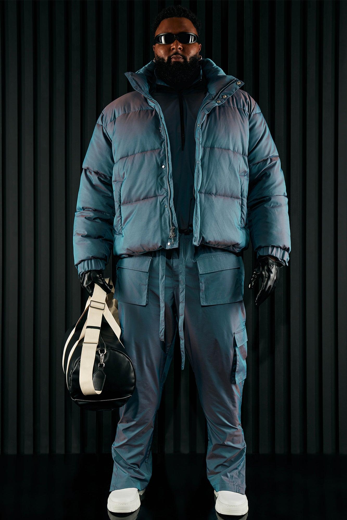 Stormy Iridescent Nylon Cropped Puffer Jacket - Blue Product Image