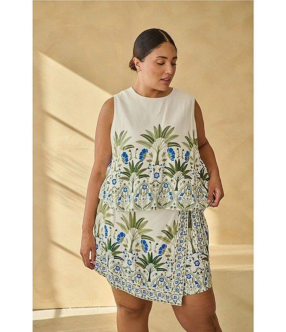 Sugarlips Plus Size Senara Floral Print Lisha Round Neck Sleeveless Coordinating Linen Top Product Image