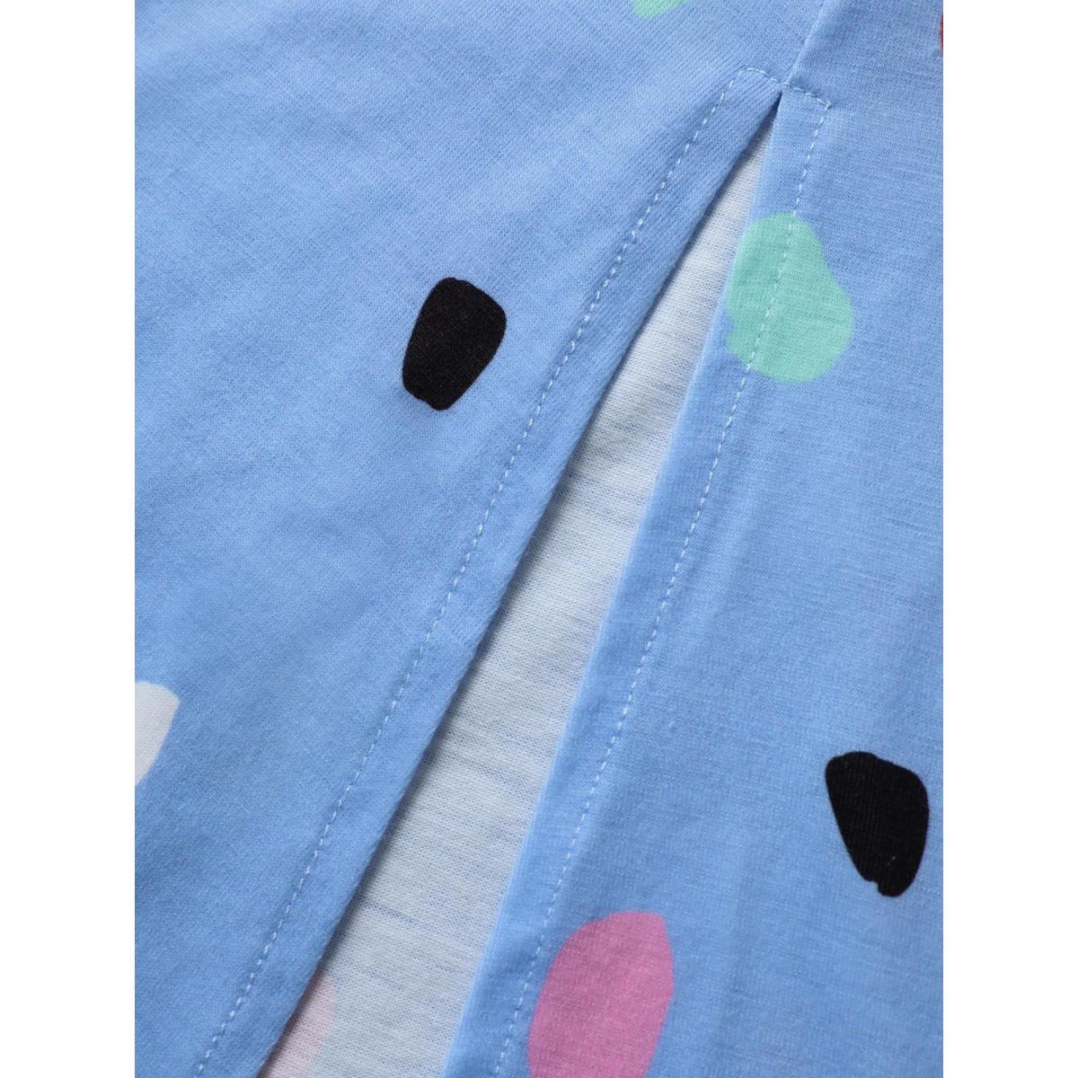 Plus Size Polka Dot Square Neck Slit Hem Dress Skyblue Women Casual Slit Square Neck Short sleeve Curvy BloomChic 26/4X Product Image