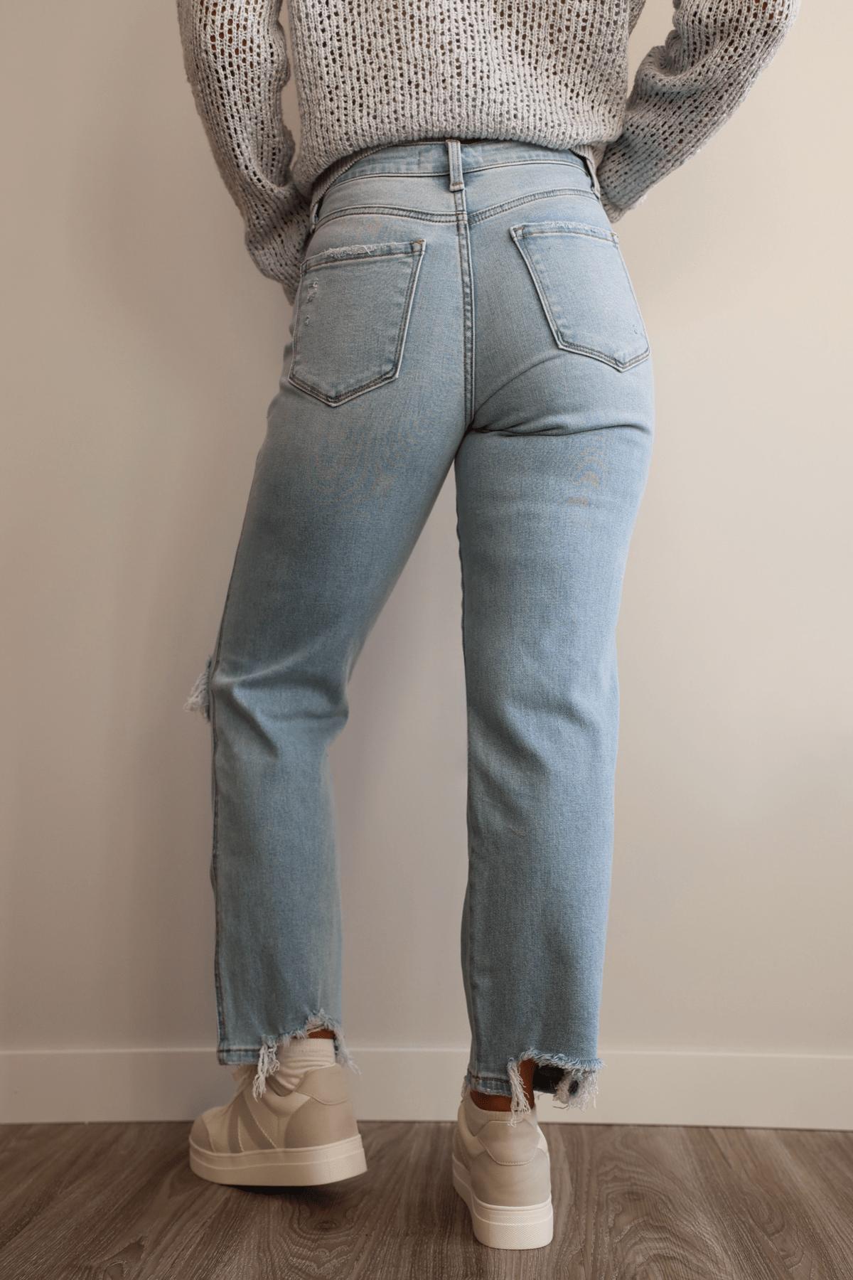 Light Wash Distressed Crop Straight Leg Jeans - FINAL SALE Product Image