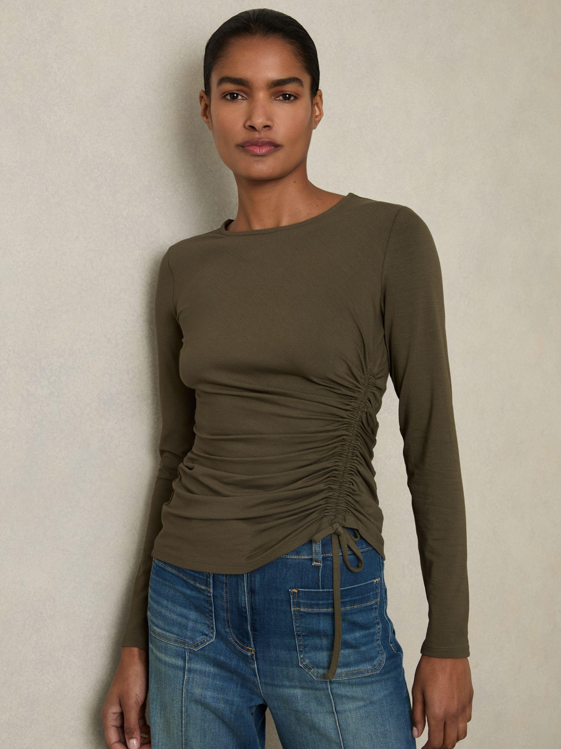 Jersey Ruched Top in Khaki Product Image