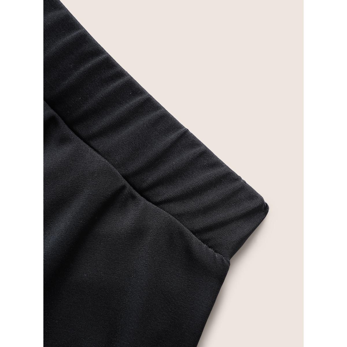 Plus Size Solid Ruffle Trim Elastic Waist Swim Bottom Women's Swimwear Black Beach Gathered High stretch Bodycon High Rise Curve Swim Bottoms BloomChic 12/L Product Image