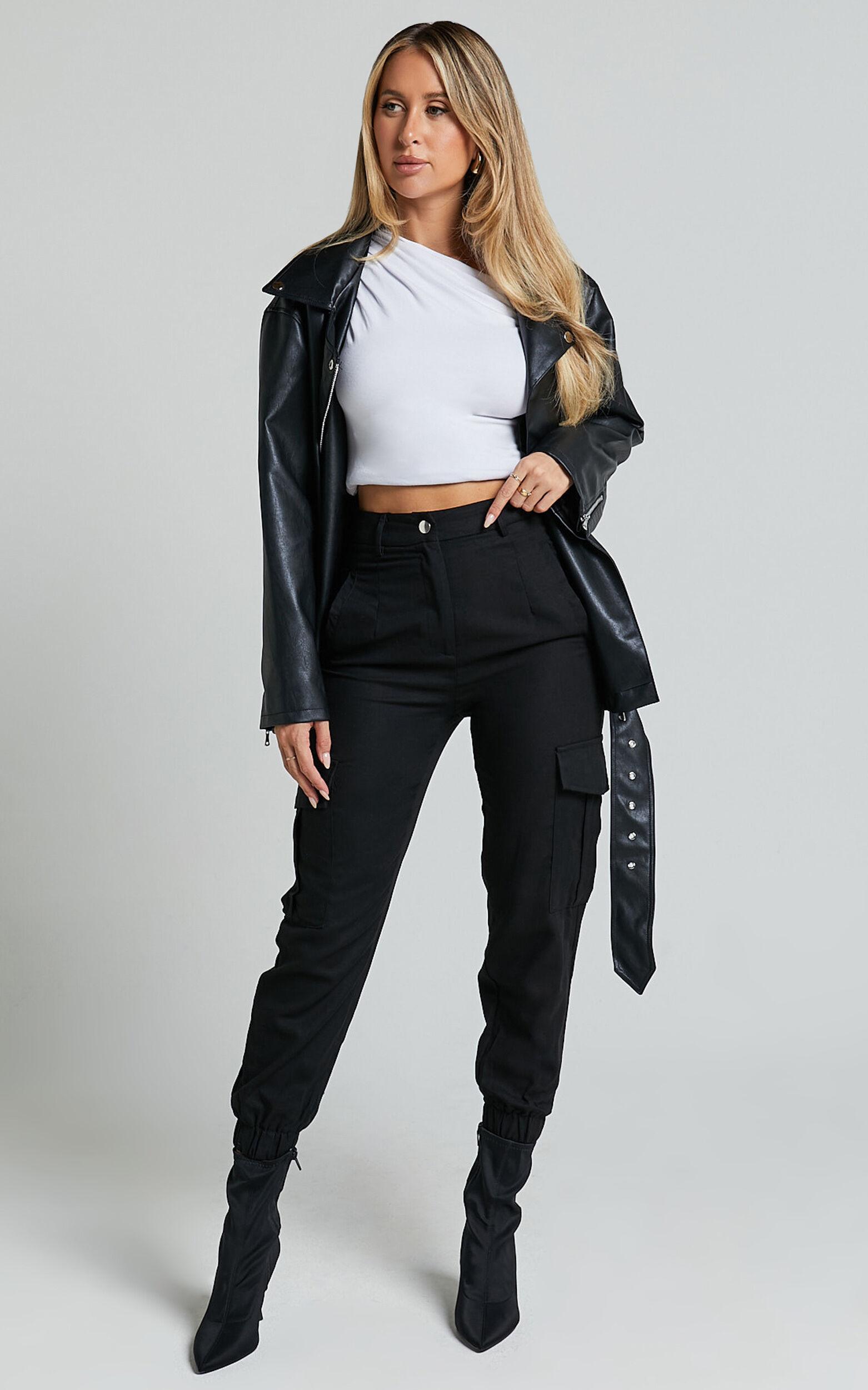 Kayla Pants - Mid Rise Cargo Pants in Black Product Image