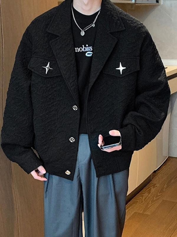 Men's Textured Metal Star Decor Shawl Neck Jacket Product Image