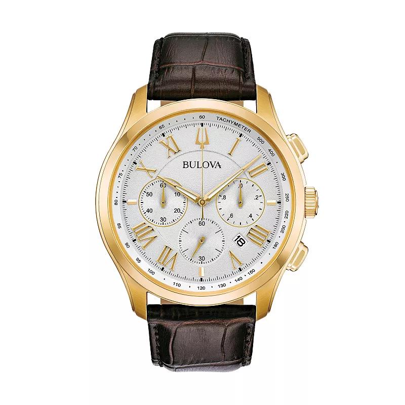 Bulova Mens Classic Wilton Leather Chronograph Watch - 97B169 Brown Product Image